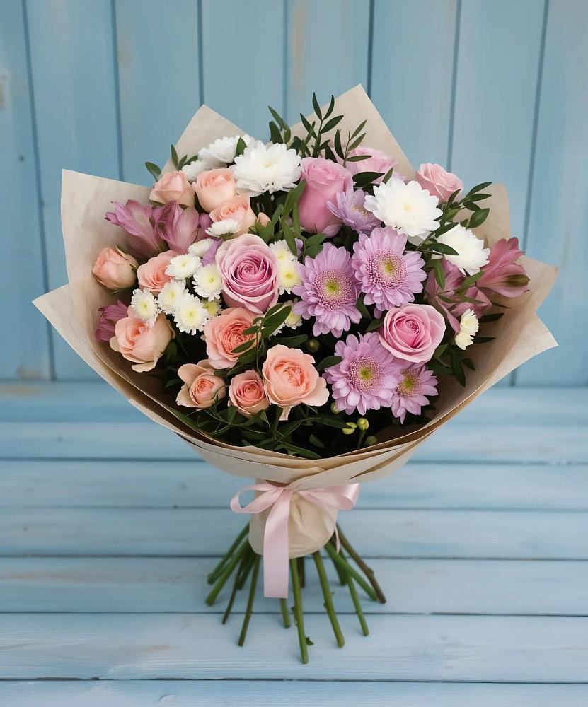 Букет цветов из: Хризантемы, Розы и Альстромерии в Каякенте