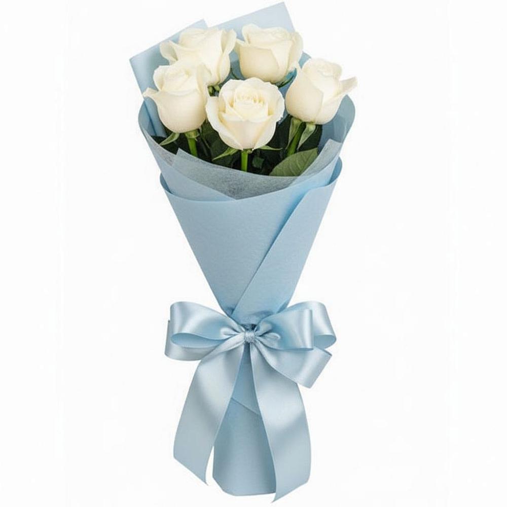 Букет 5 Белых роз Проуд в Каякенте