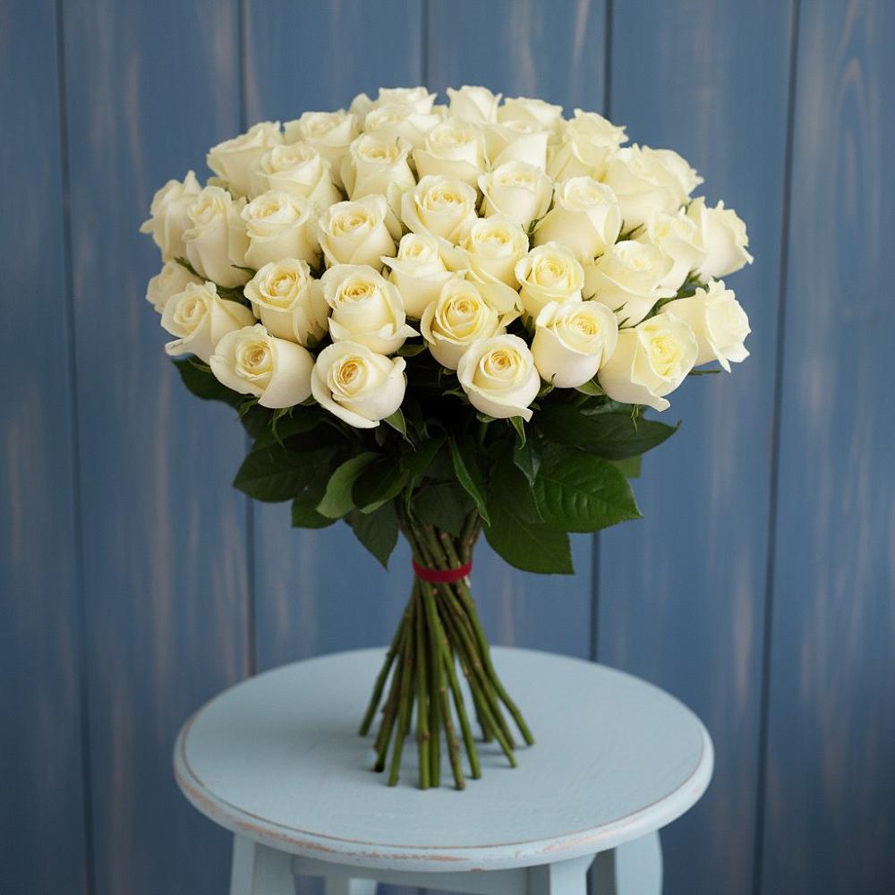 Букет 51 Белая роза Эдлесс Лав в Каякенте