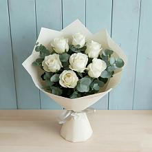 Букет Белые розы в Эвкалипте в Каякенте