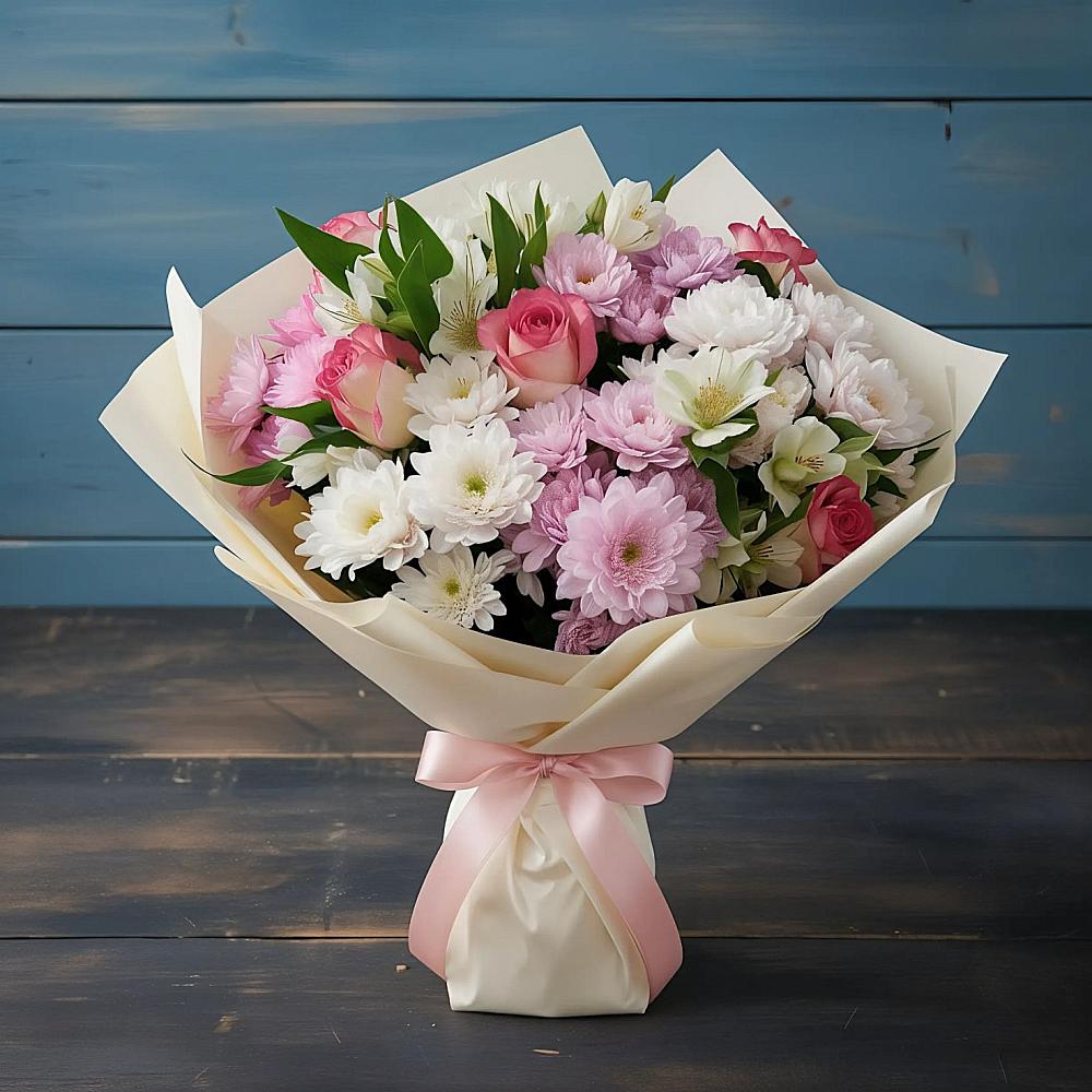 Букет цветов из: Хризантемы, Альстромерии и Розы в Каякенте